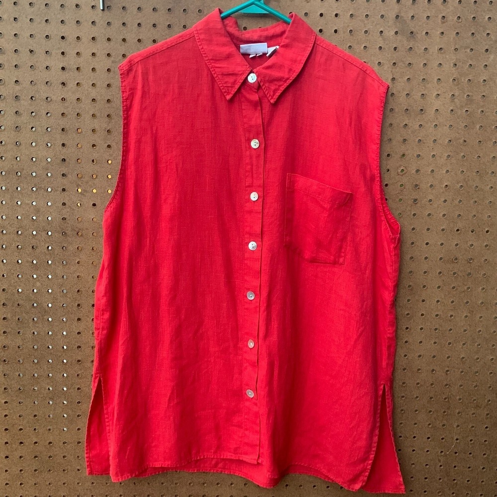 Lagenlook Tank Top Shirt Mature Simple Minimal Linen Chico's Vintage 90s 2 Red